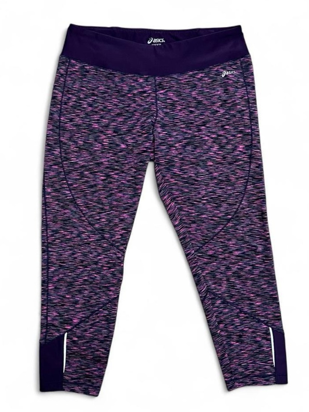 ASICS Space Dyed Purple Piped Capri Leggings Size Medium